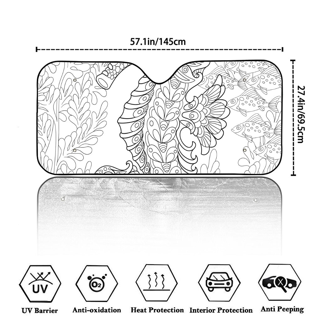 Black And White Seahorse Print Car Windshield Sun Shade
