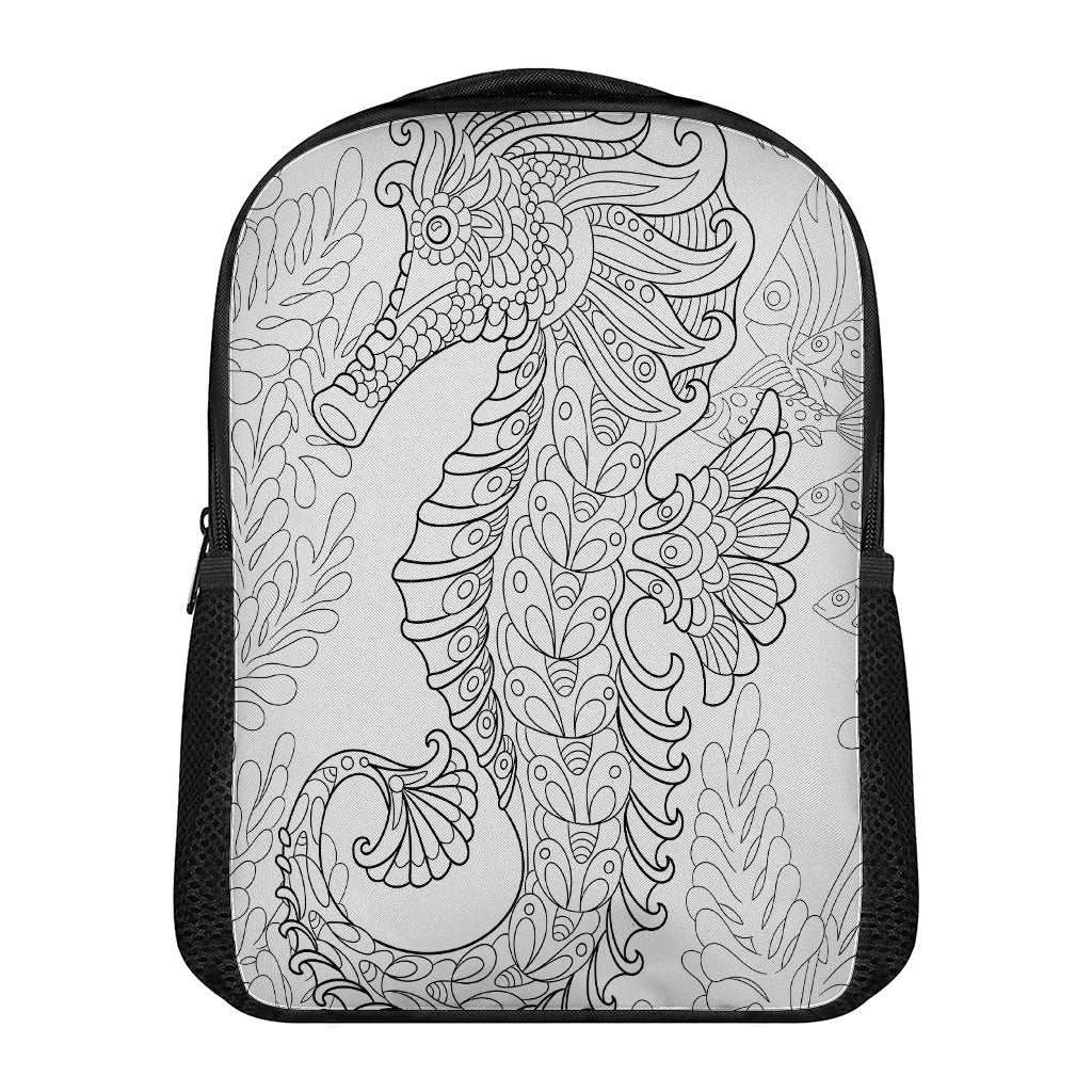 Black And White Seahorse Print Casual Backpack