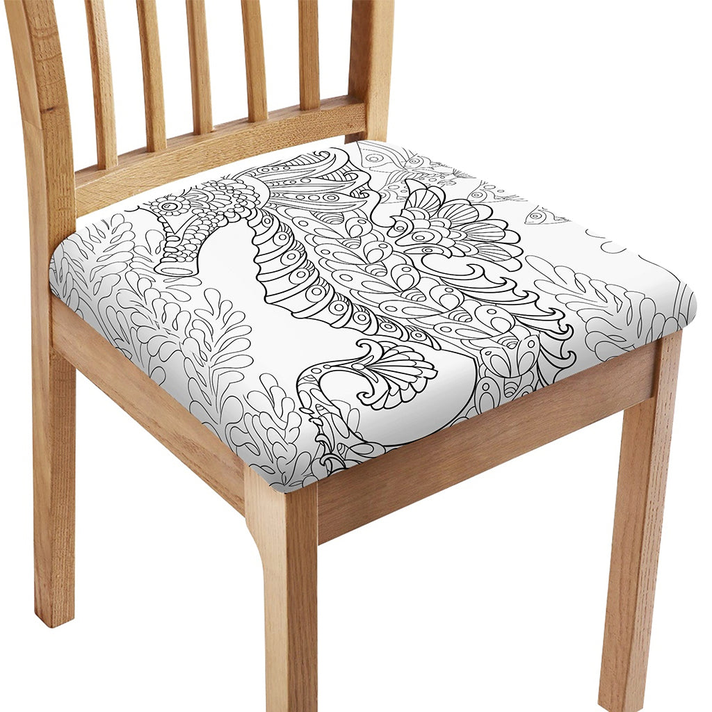 Black And White Seahorse Print Chair Cushion Cover