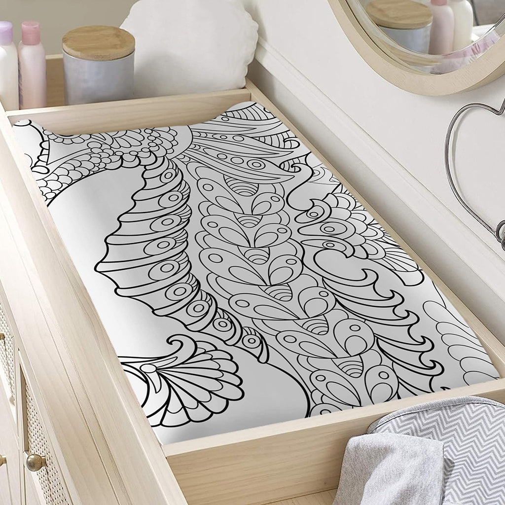 Black And White Seahorse Print Changing Pad Cover