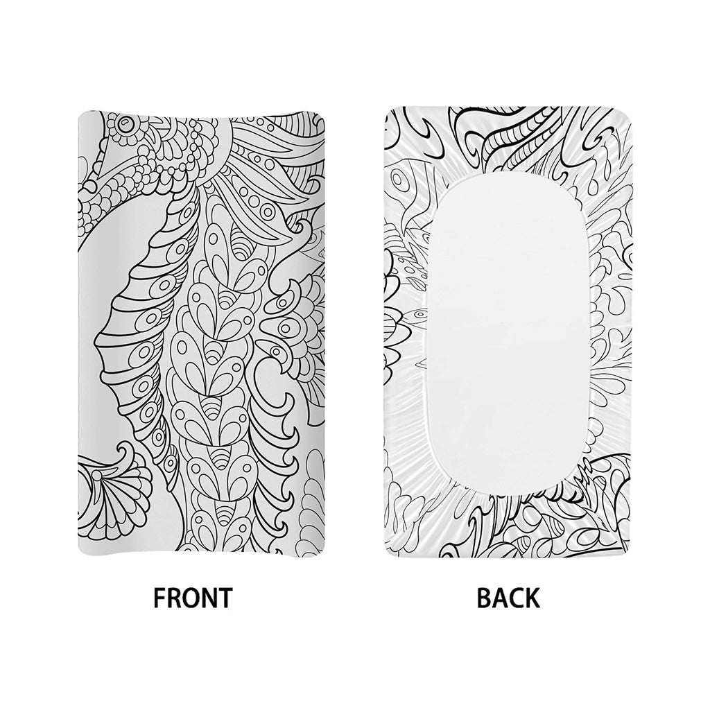 Black And White Seahorse Print Changing Pad Cover