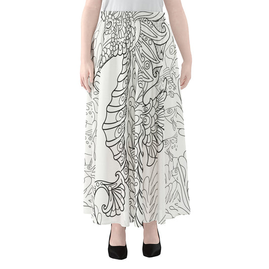 Black And White Seahorse Print Chiffon Maxi Skirt