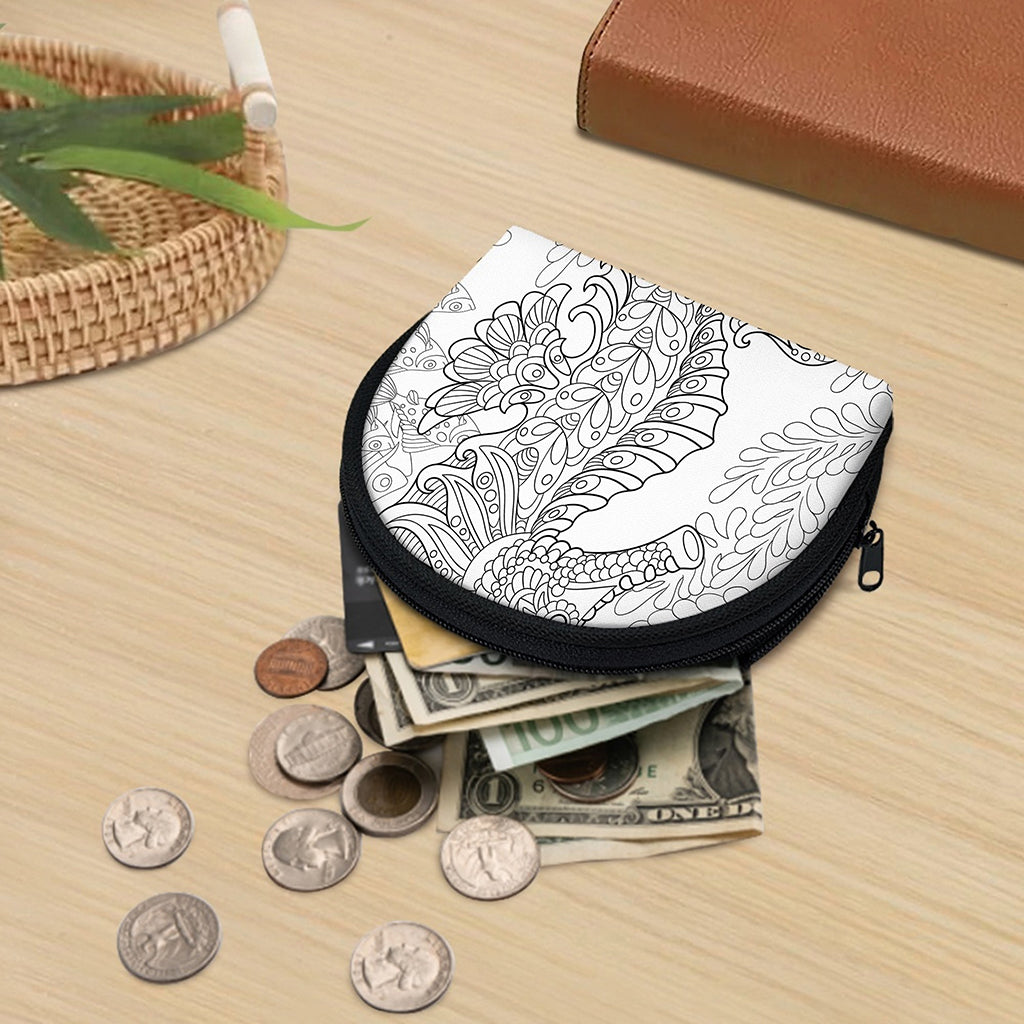 Black And White Seahorse Print Coin Purse