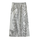 Black And White Seahorse Print Cotton Front Slit Maxi Skirt