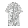 Black And White Seahorse Print Cotton Hawaiian Shirt