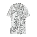 Black And White Seahorse Print Cotton Hawaiian Shirt