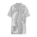 Black And White Seahorse Print Cotton Hawaiian Shirt