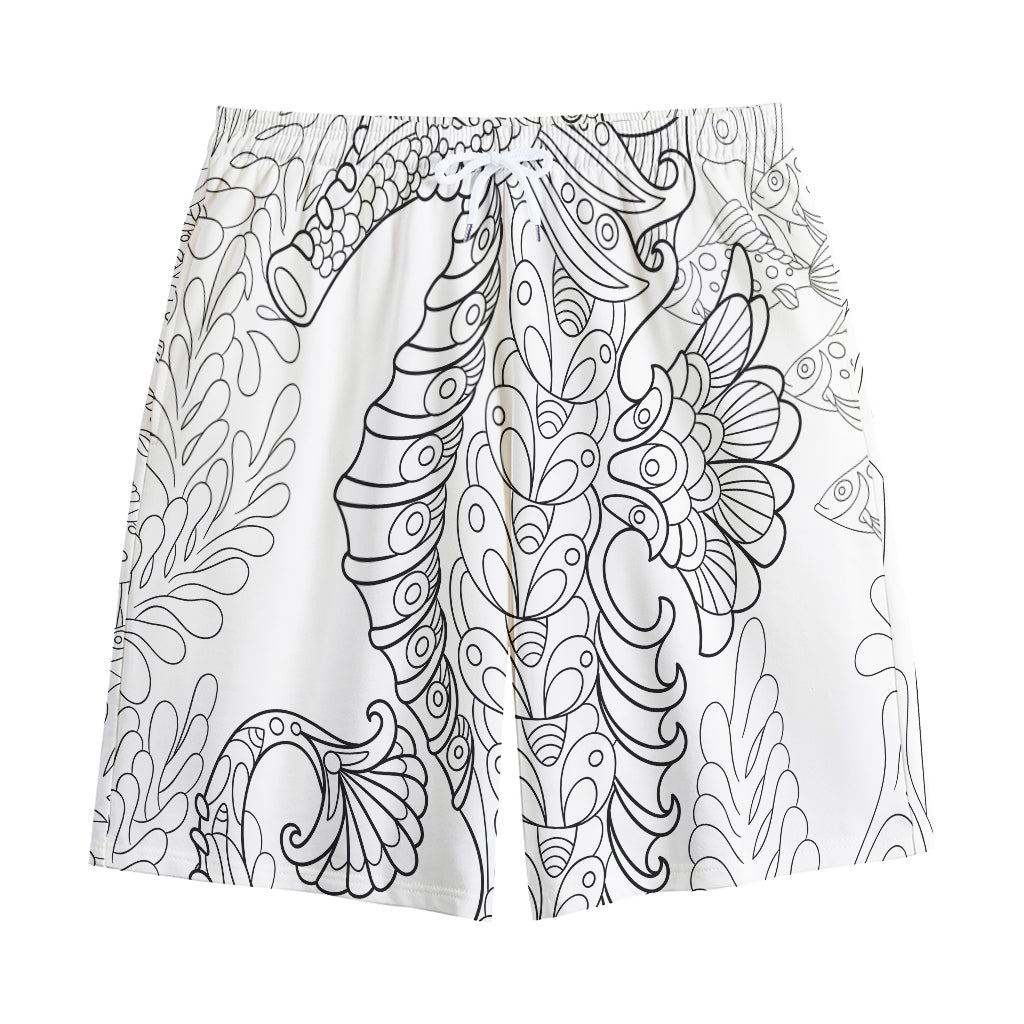 Black And White Seahorse Print Cotton Shorts