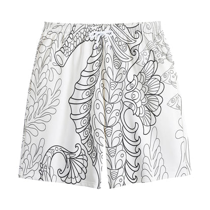 Black And White Seahorse Print Cotton Shorts