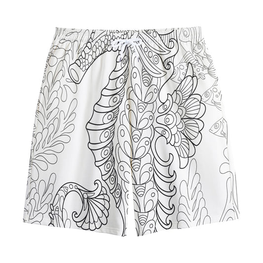 Black And White Seahorse Print Cotton Shorts