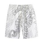 Black And White Seahorse Print Cotton Shorts