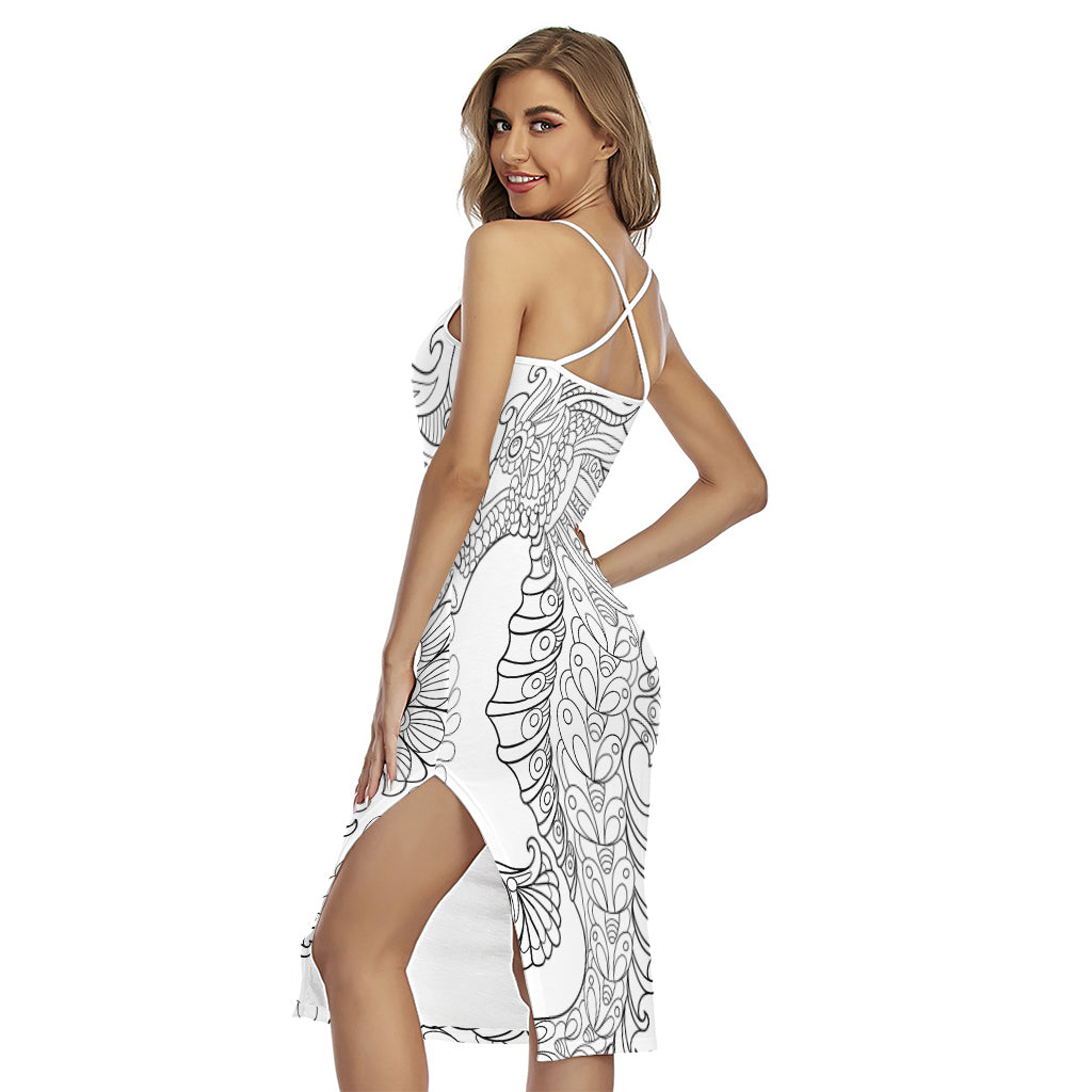 Black And White Seahorse Print Cross Back Cami Dress