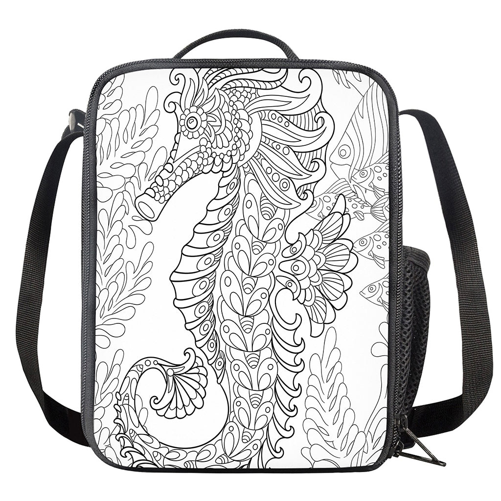 Black And White Seahorse Print Crossbody Lunch Bag