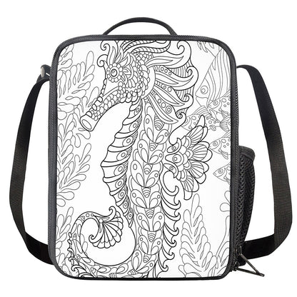 Black And White Seahorse Print Crossbody Lunch Bag
