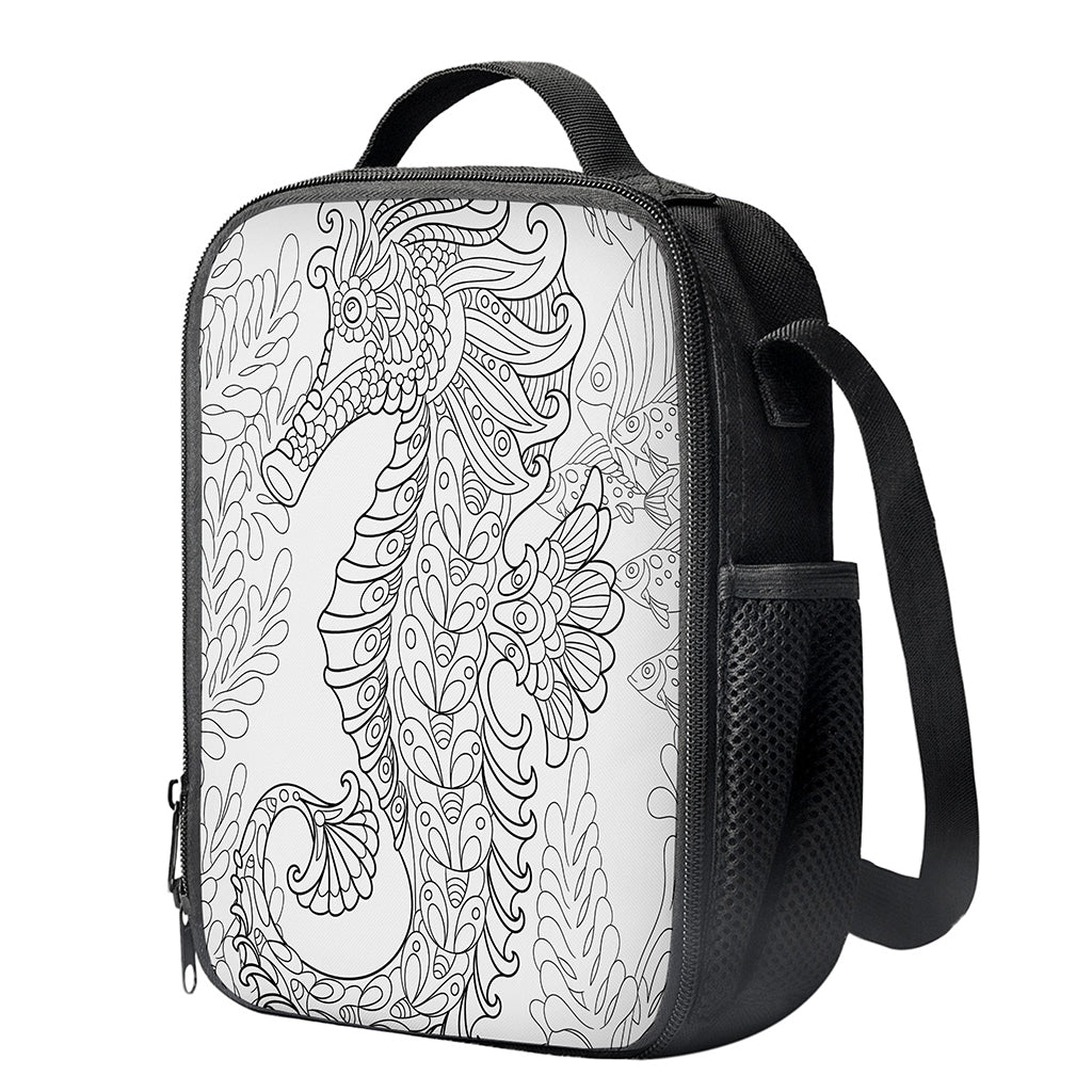 Black And White Seahorse Print Crossbody Lunch Bag
