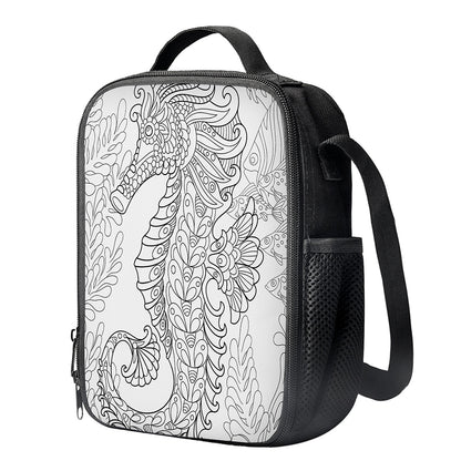 Black And White Seahorse Print Crossbody Lunch Bag