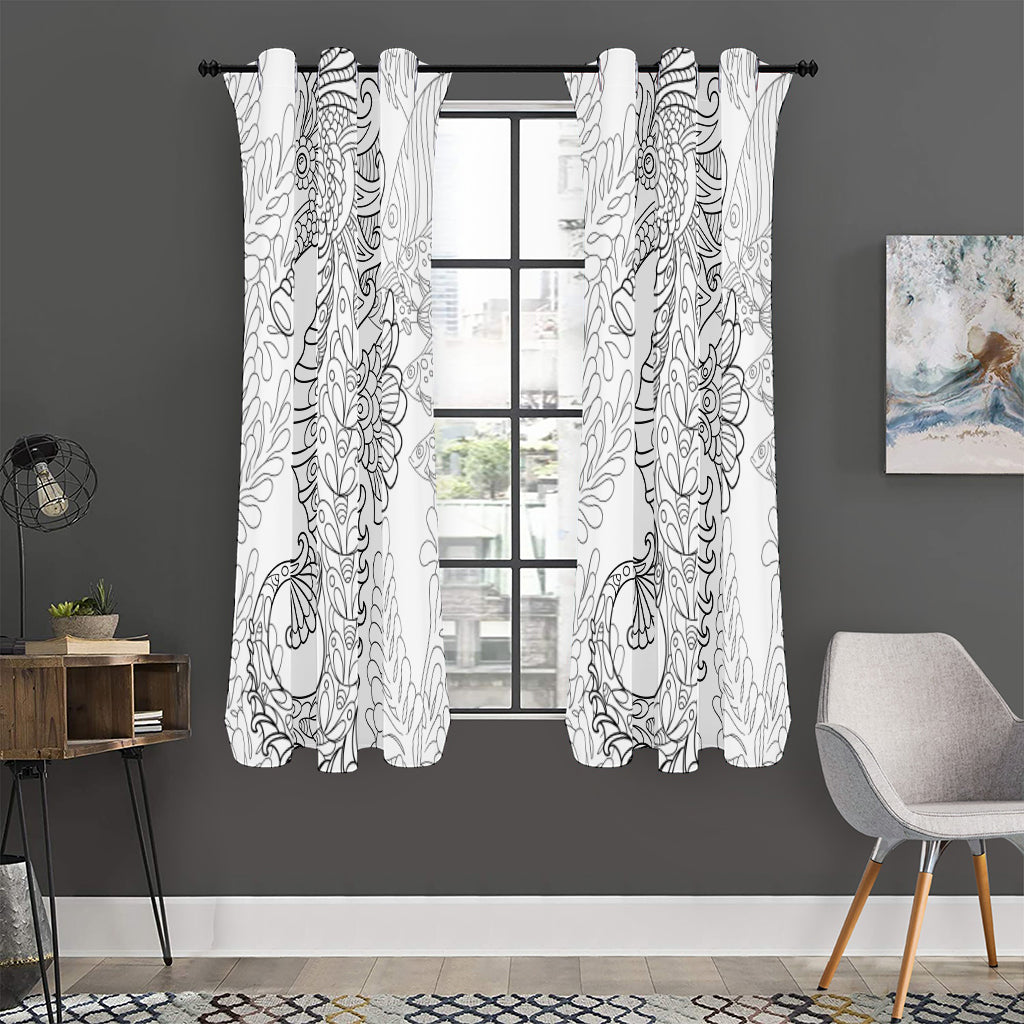 Black And White Seahorse Print Curtain