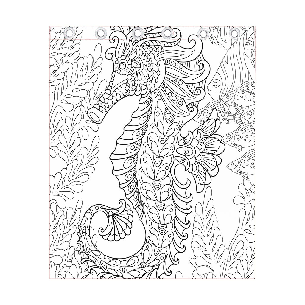 Black And White Seahorse Print Curtain