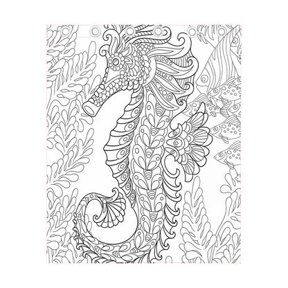 Black And White Seahorse Print Curtain