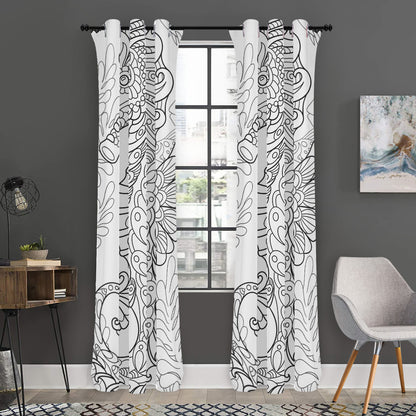 Black And White Seahorse Print Curtain