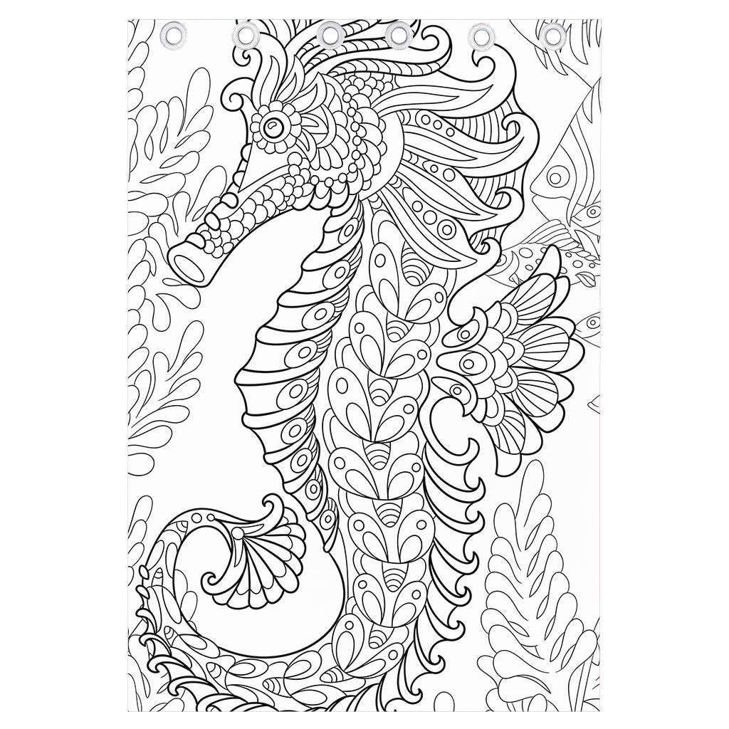 Black And White Seahorse Print Curtain