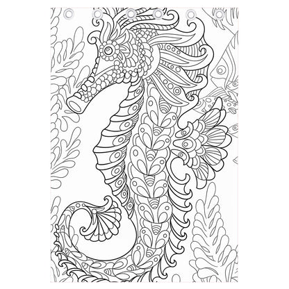 Black And White Seahorse Print Curtain