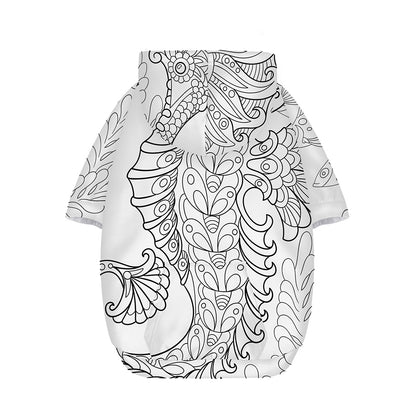 Black And White Seahorse Print Dog Zip Up Hoodie