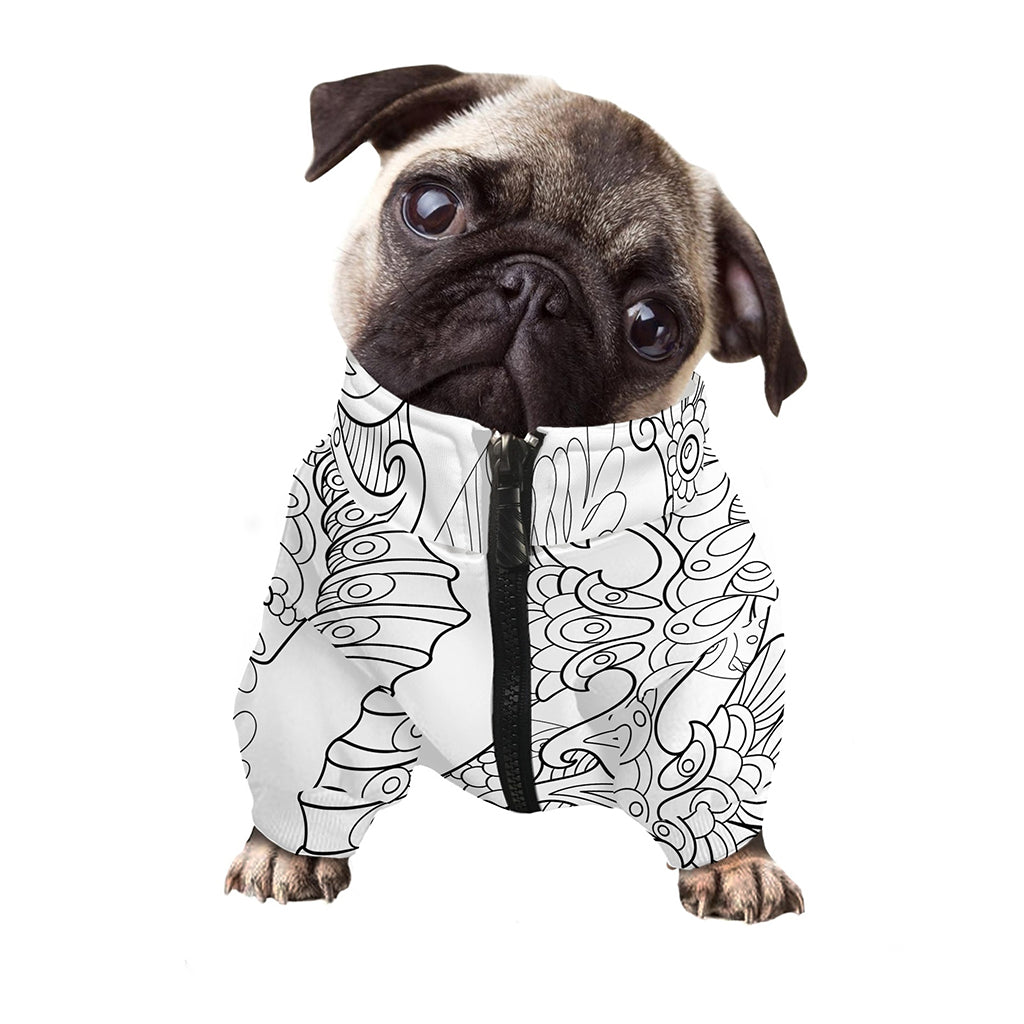 Black And White Seahorse Print Dog Zip Up Jacket