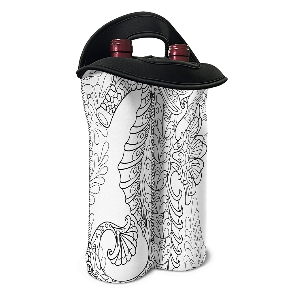 Black And White Seahorse Print Double Neoprene Wine Tote