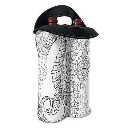 Black And White Seahorse Print Double Neoprene Wine Tote