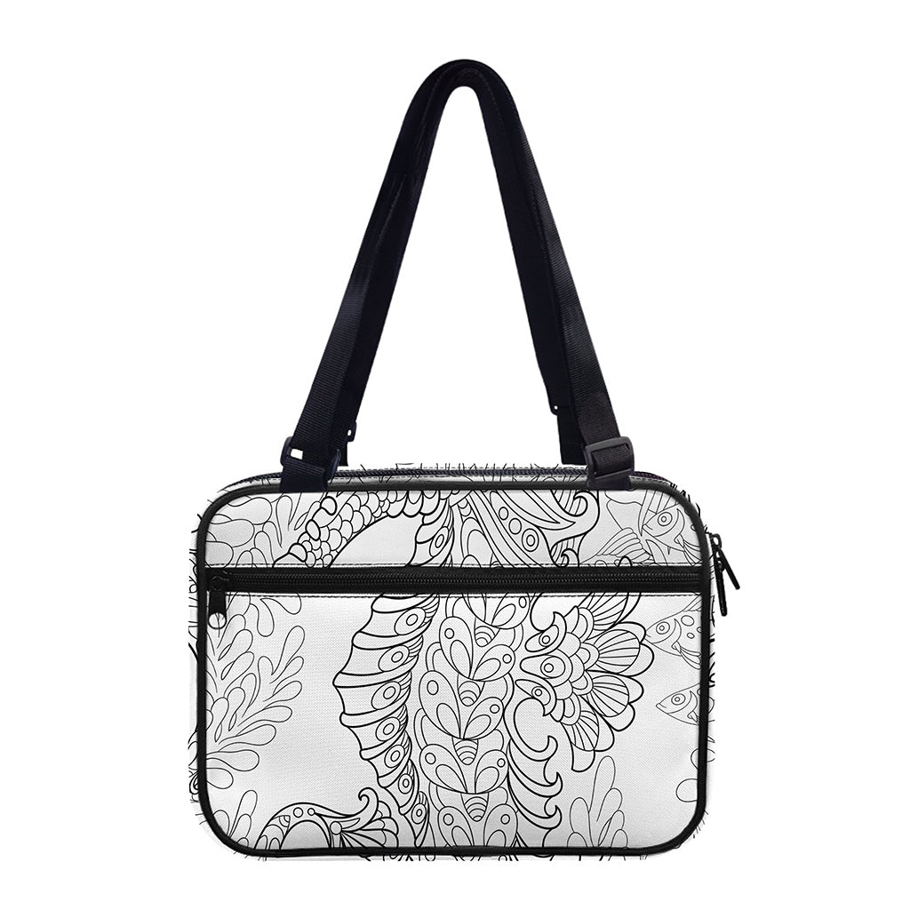 Black And White Seahorse Print Double Strap Bible Bag