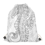 Black And White Seahorse Print Drawstring Bag