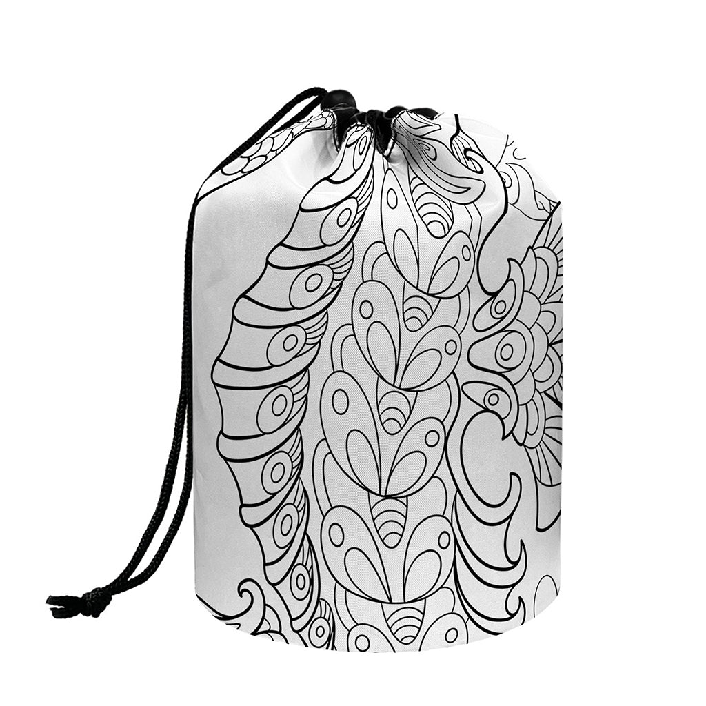 Black And White Seahorse Print Drawstring Makeup Bag