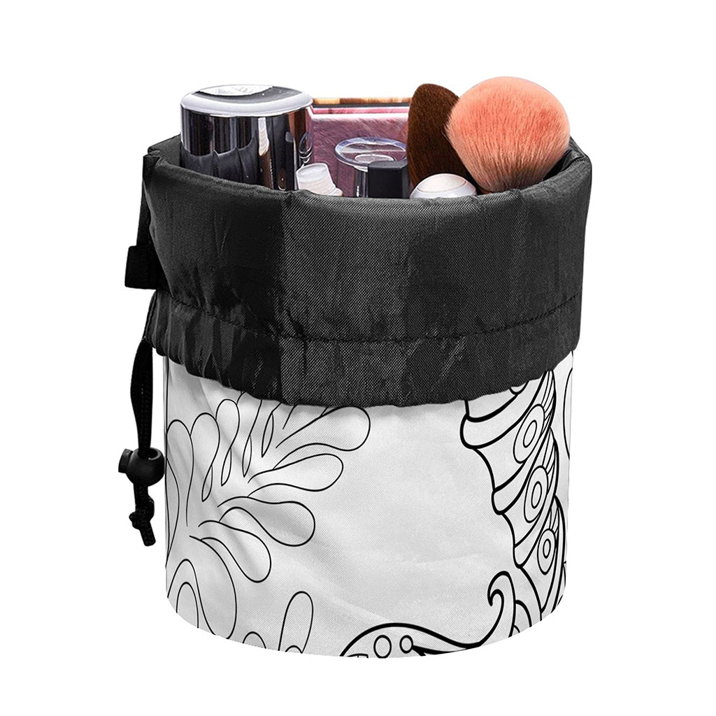 Black And White Seahorse Print Drawstring Makeup Bag