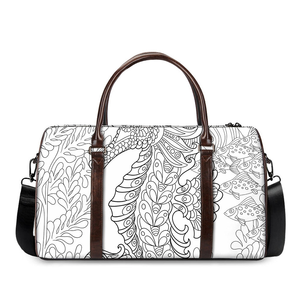 Black And White Seahorse Print Duffle Bag