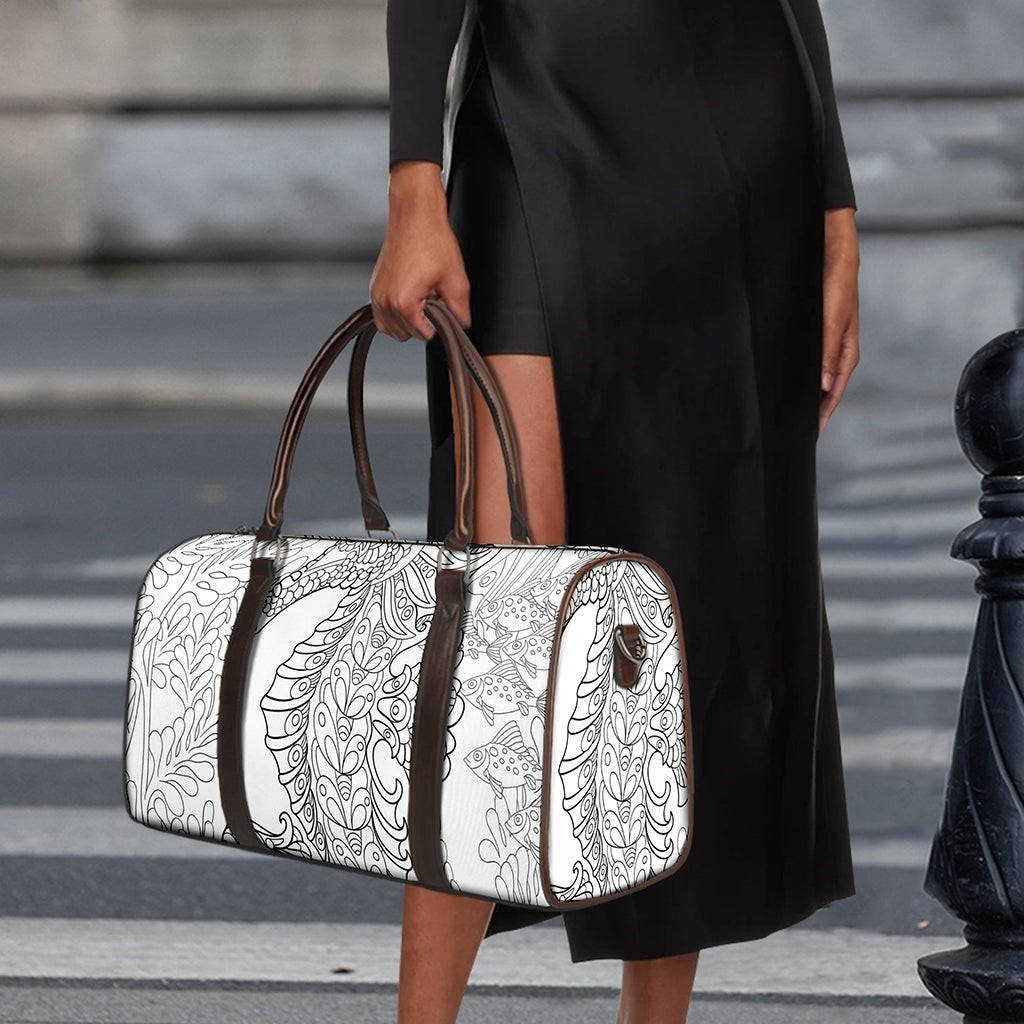 Black And White Seahorse Print Duffle Bag