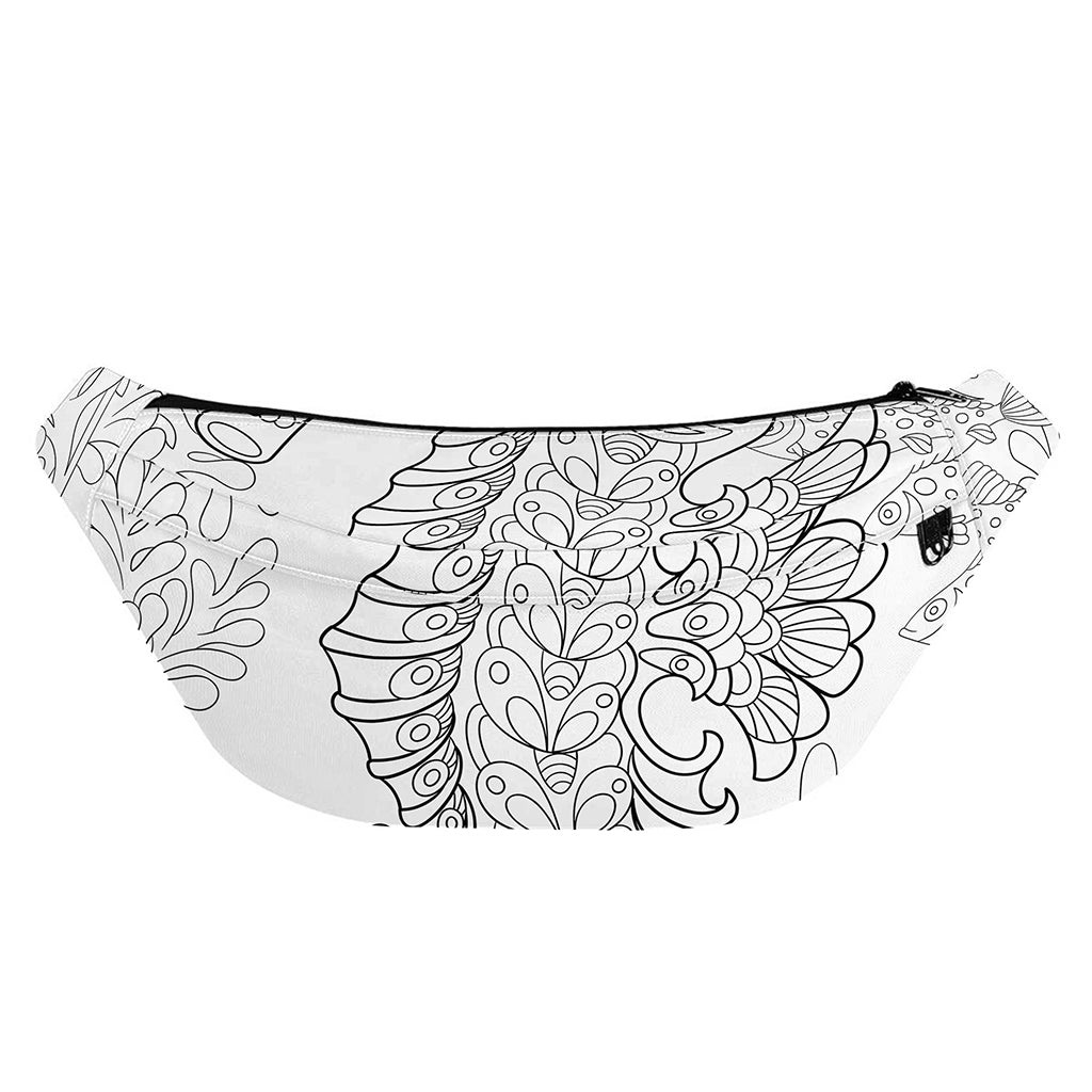 Black And White Seahorse Print Fanny Pack