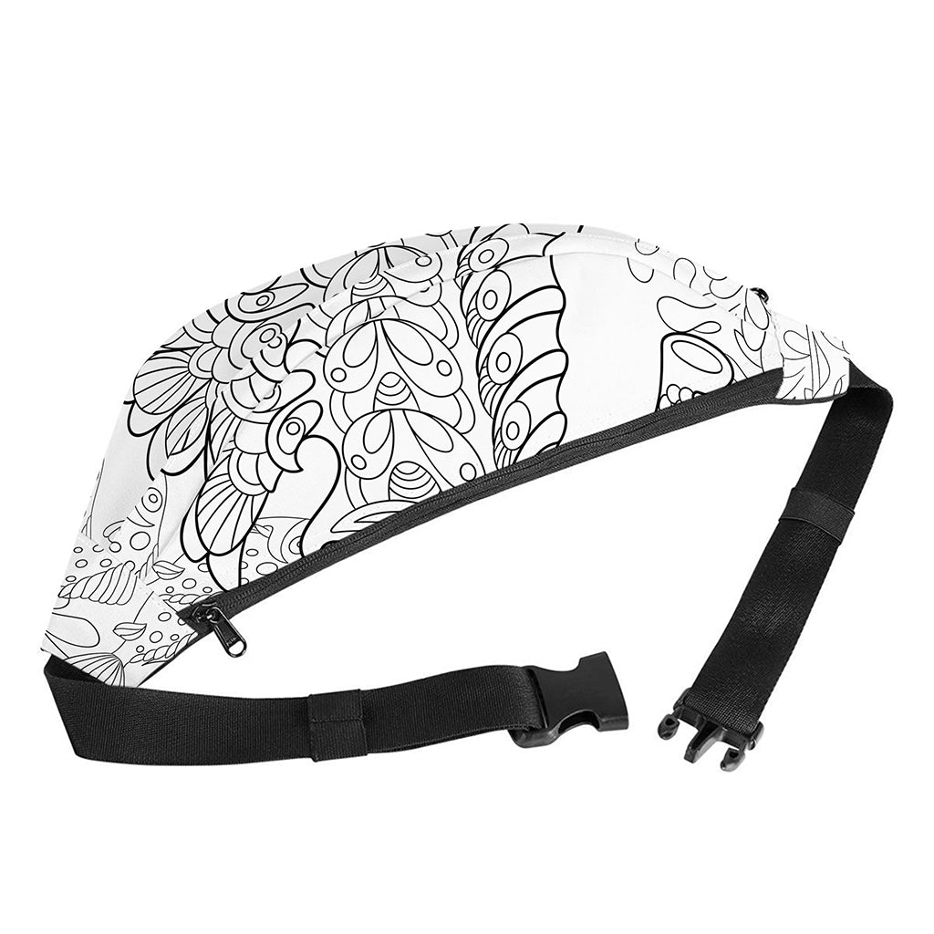 Black And White Seahorse Print Fanny Pack