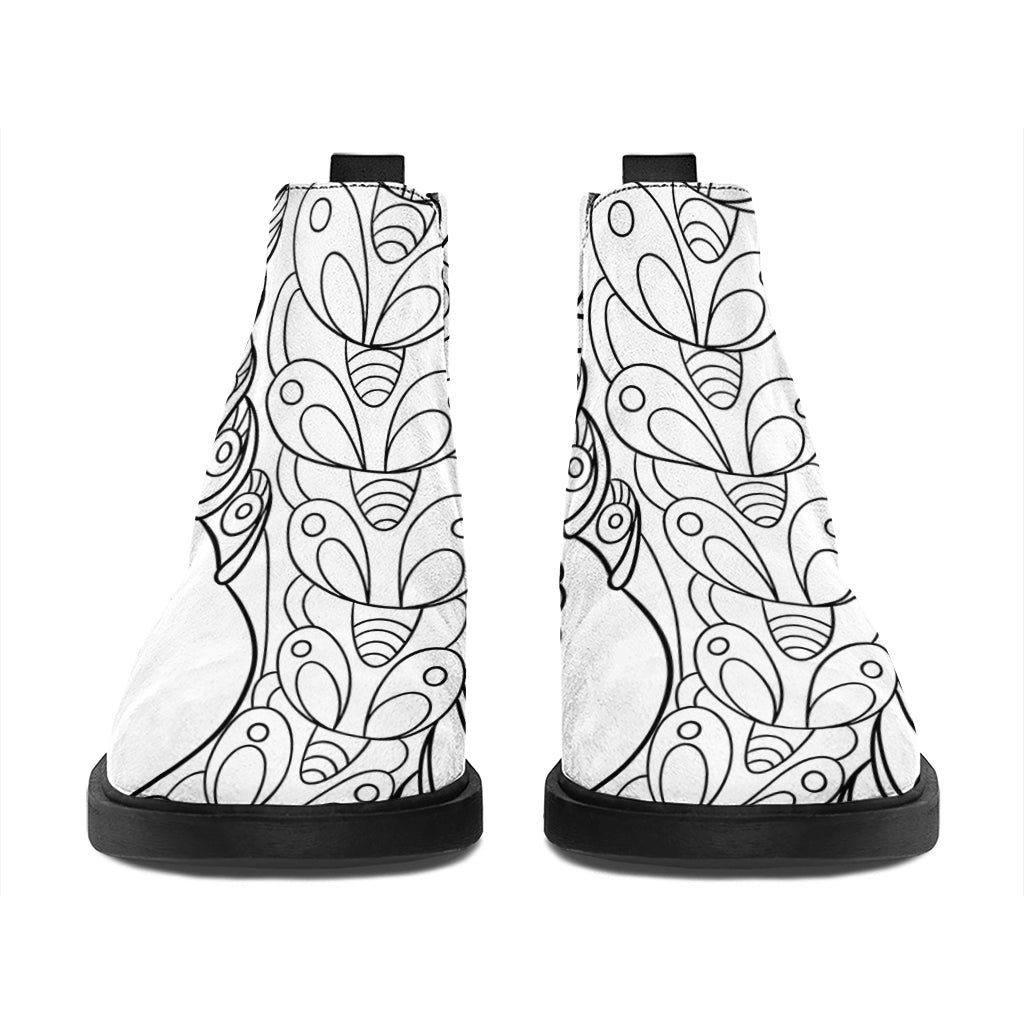 Black And White Seahorse Print Flat Ankle Boots