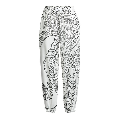 Black And White Seahorse Print Fleece Lined Knit Pants