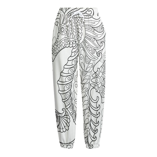 Black And White Seahorse Print Fleece Lined Knit Pants