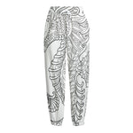 Black And White Seahorse Print Fleece Lined Knit Pants