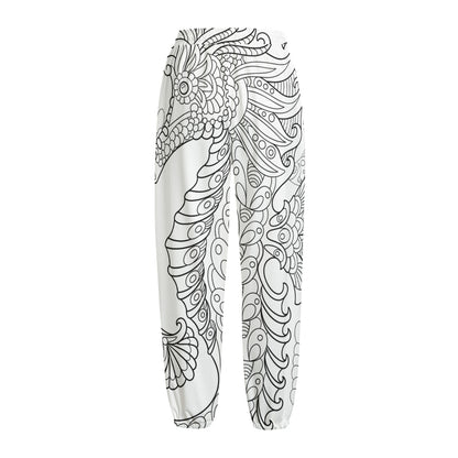 Black And White Seahorse Print Fleece Lined Knit Pants