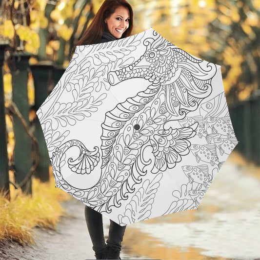Black And White Seahorse Print Foldable Umbrella