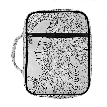 Black And White Seahorse Print Front Pocket Bible Bag