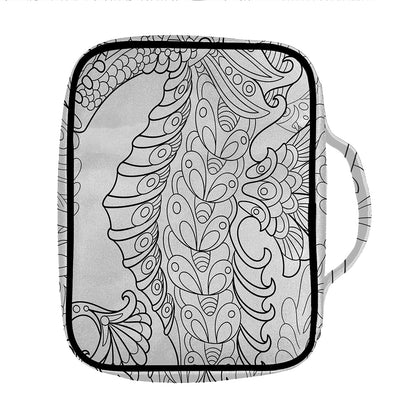 Black And White Seahorse Print Front Pocket Bible Bag