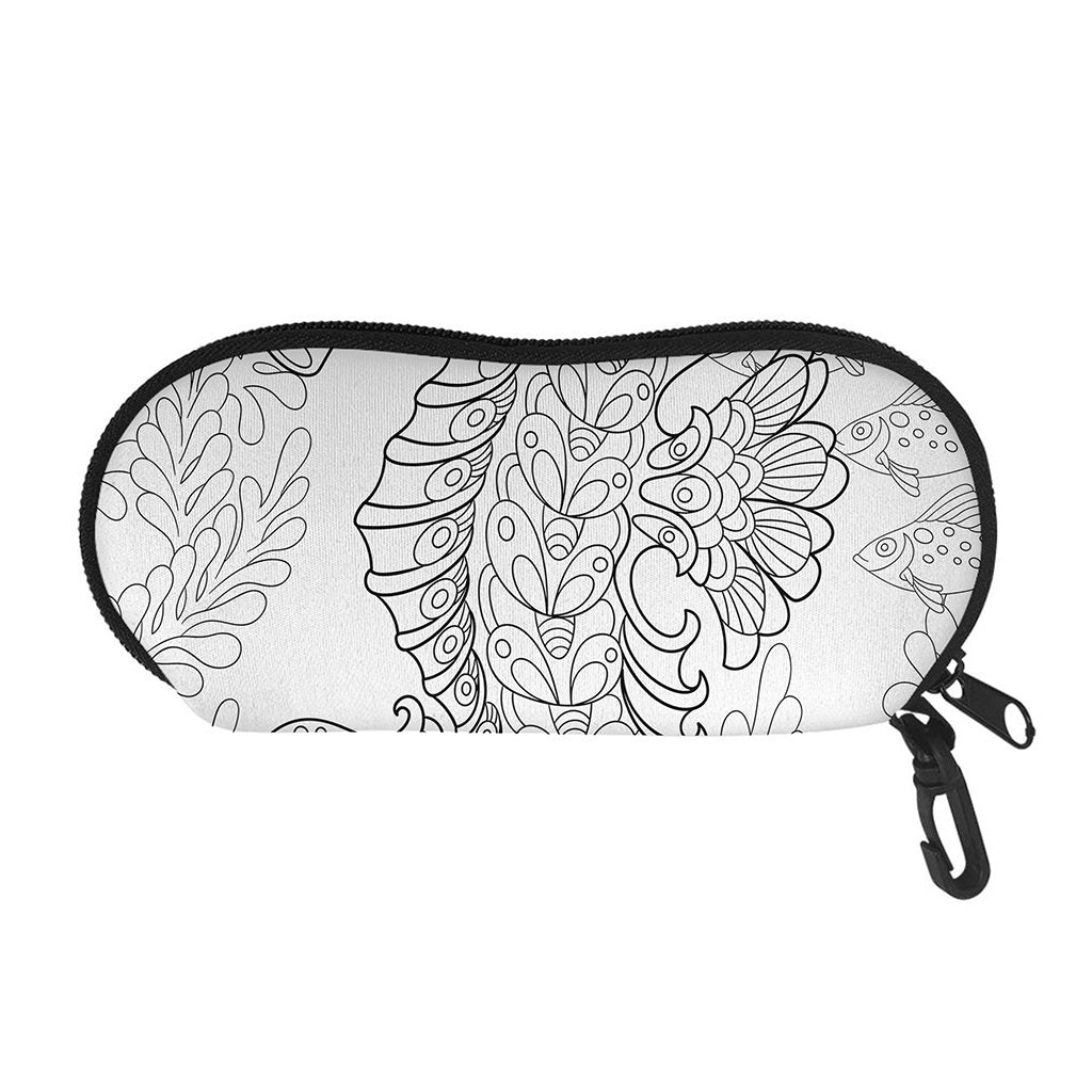 Black And White Seahorse Print Glasses Case