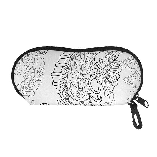 Black And White Seahorse Print Glasses Case