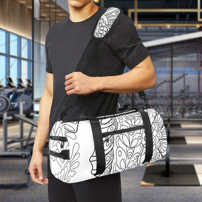 Black And White Seahorse Print Gym Bag