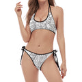 Black And White Seahorse Print Halter Scoop Tie Side Bikini